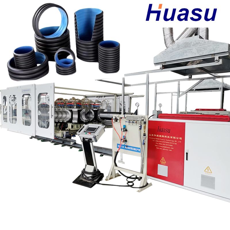 Diseño de un solo tornillo línea de extrusión de tubería corrugada de doble pared con controlador de temperatura y sensor