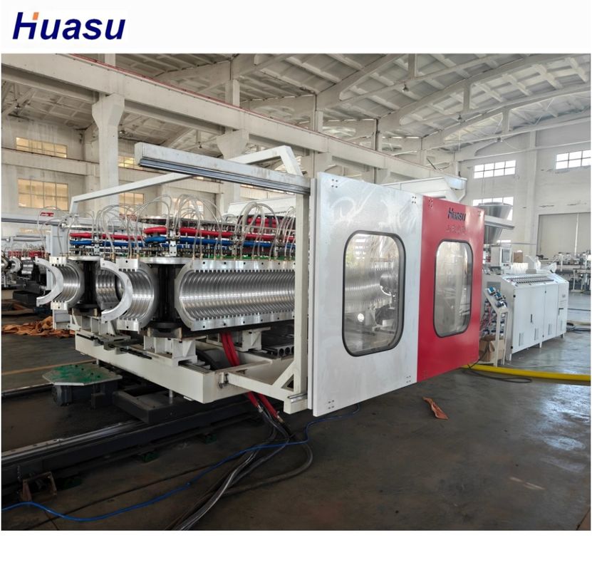 Extrusora de doble tornillo cónica de PVC Máquina de extrusión de tubos corrugados de doble pared para tuberías de plástico