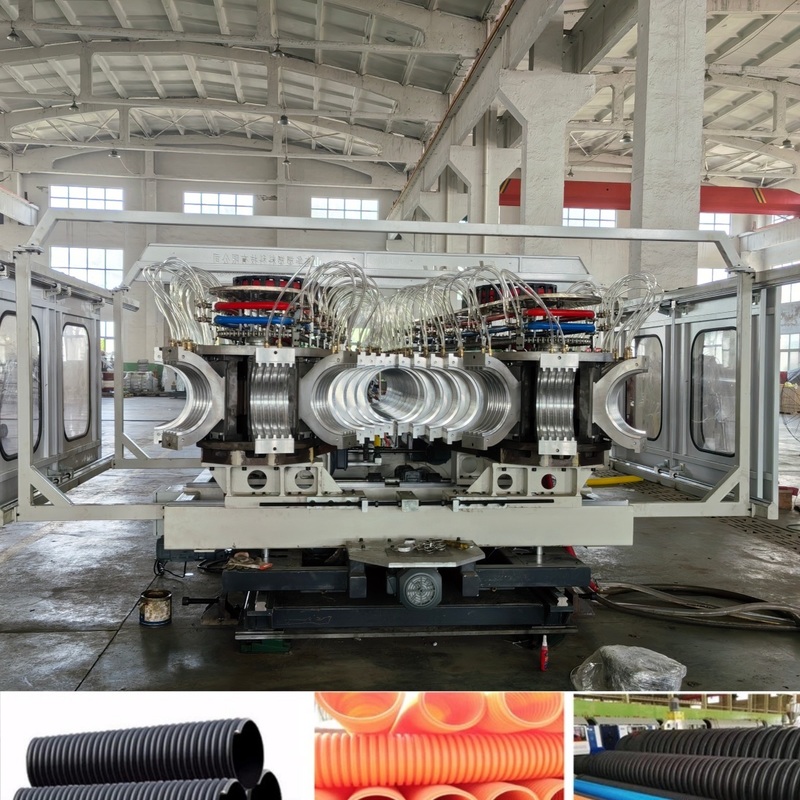 Máquina de tuberías onduladas de doble pared con diámetro de tubería de 300 mm-1600 mm Sistema Siemens PLC y aclamación en línea para PVC / PE