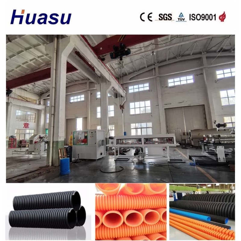 Línea de extrusión de tubería corrugada de pared simple con abocardado en línea con control remoto y soluciones de forma de onda personalizables para tuberías de PVC, PE, MPP, PA y HDPE