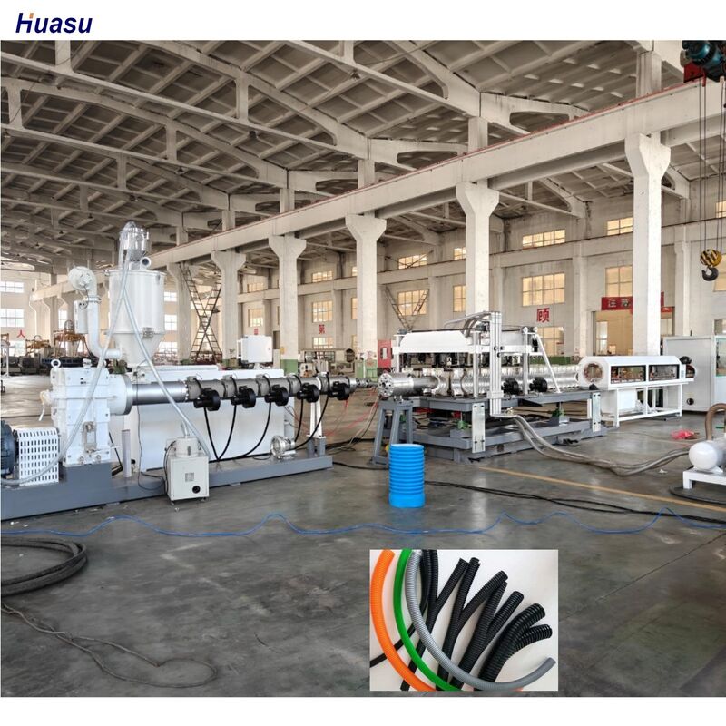 Línea de extrusión de tubería corrugada de doble pared con motor CA de Siemens, relación de tornillo 33:1 y sistema de enfriamiento por agua