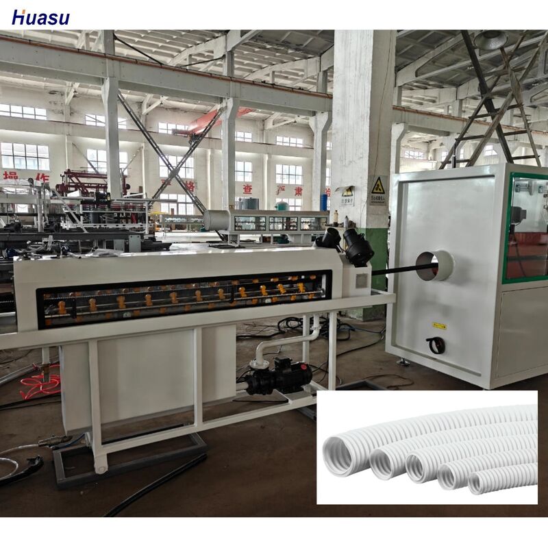 Línea de extrusión de tubería corrugada de pared simple controlada por PLC que incorpora HDPE y corrugador tipo molde rotatorio para la producción de tubería