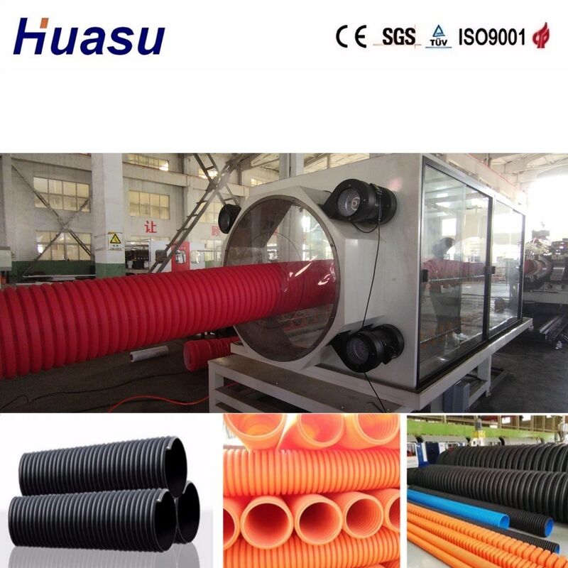 Línea de extrusión de tubos corrugados de doble pared controlada por PLC para tubos de 32 mm a 1600 mm con capacidad de 100 a 3000 kg/h
