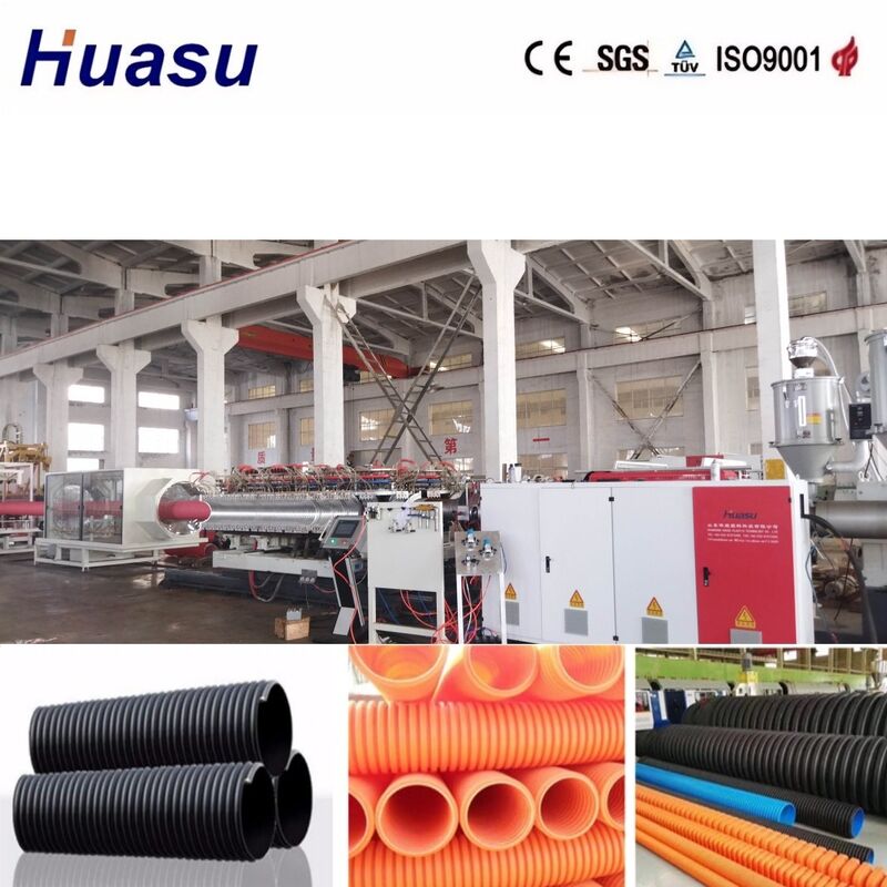 Línea de extrusión de tuberías onduladas de doble pared con control PLC de molde de aleación de aluminio y diámetro de tubería de 32 mm-1600 mm