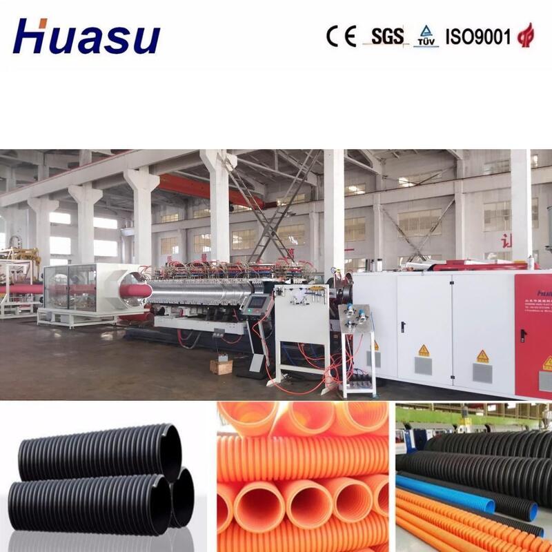 Línea de extrusión de tubería corrugada de doble pared controlada por PLC con cabezal de troquel de acero aleado y capacidad de producción de 100-3000 kg/h