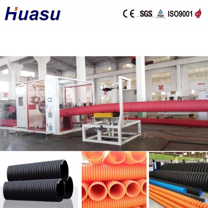 Línea de extrusión de tubería corrugada de doble pared controlada por PLC con cabezal de troquel de acero aleado y capacidad de producción de 100-3000 kg/h