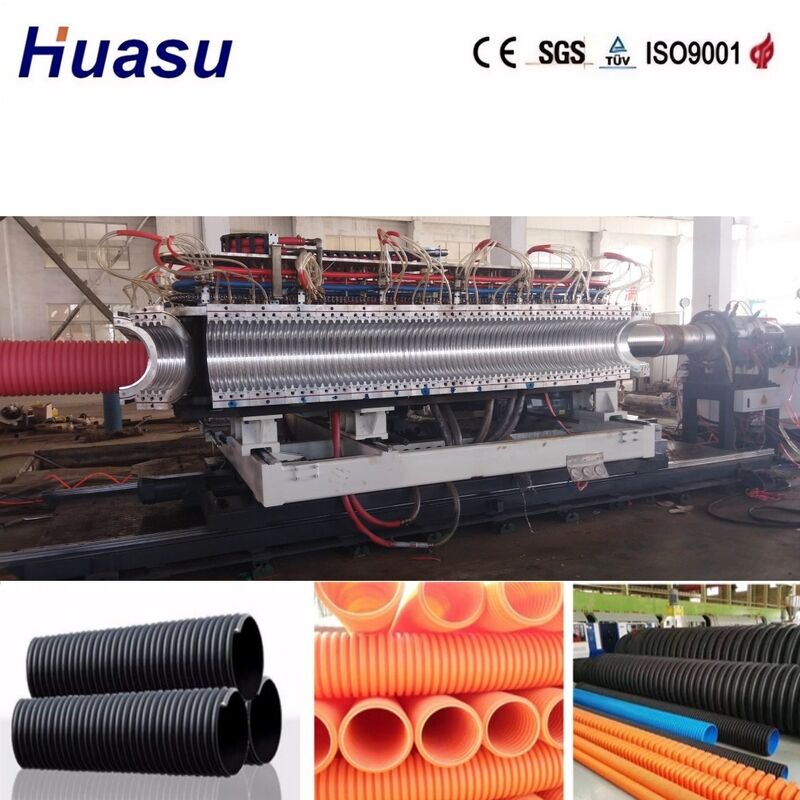 Línea de extrusión de tuberías onduladas de doble pared con control PLC de molde de aleación de aluminio y diámetro de tubería de 32 mm-1600 mm