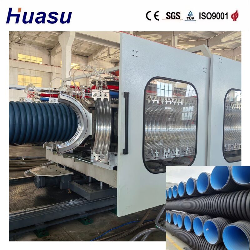 Línea de extrusión de tuberías onduladas de doble pared de alta productividad para HDPE/PE/PP/PVC/MPP con diámetro de tubería de 32-1600 mm