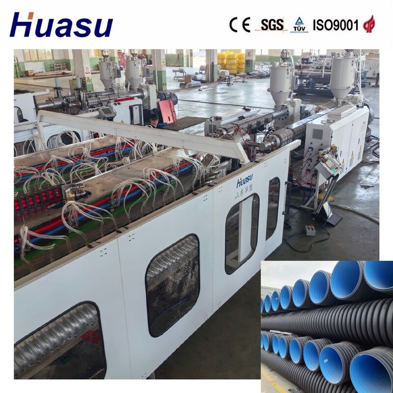 Línea de extrusión de tuberías onduladas de doble pared de alta productividad para HDPE/PE/PP/PVC/MPP con diámetro de tubería de 32-1600 mm