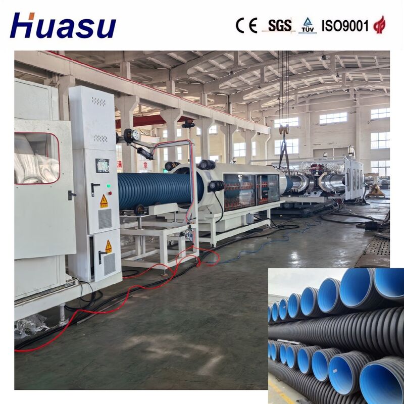 Línea de extrusión de tuberías onduladas de doble pared de alta productividad para HDPE/PE/PP/PVC/MPP con diámetro de tubería de 32-1600 mm