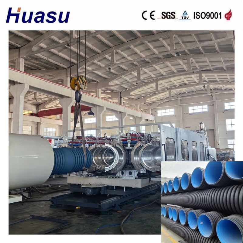 Línea de extrusión de tuberías onduladas de doble pared de alta productividad para HDPE/PE/PP/PVC/MPP con diámetro de tubería de 32-1600 mm