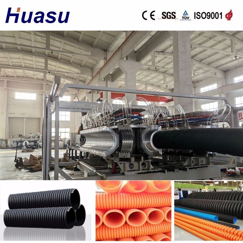 Línea de extrusión de tuberías onduladas de doble pared controlada por PLC para una alta productividad con un diámetro de tubería de 32-1600 mm